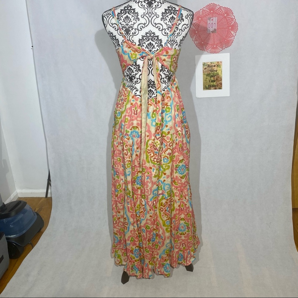 House of Harlow 1960 NWT Tiered Print Maxi Dress Medium with Tie Back - Picture 4 of 7